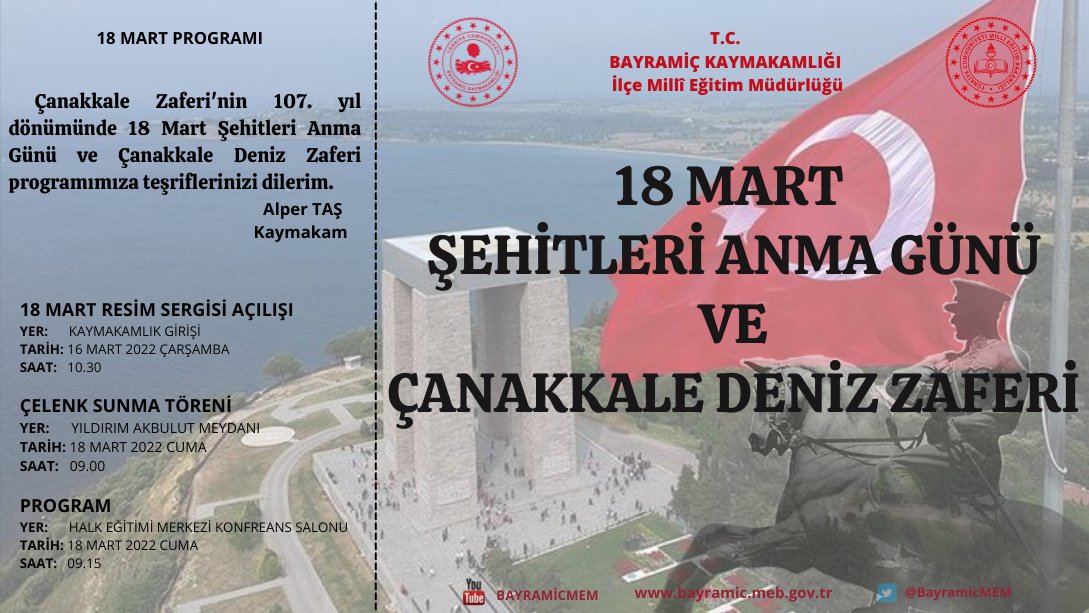 18 Mart Şehitleri Anma Günü  ve Çanakkale Deniz Zaferi Programı
